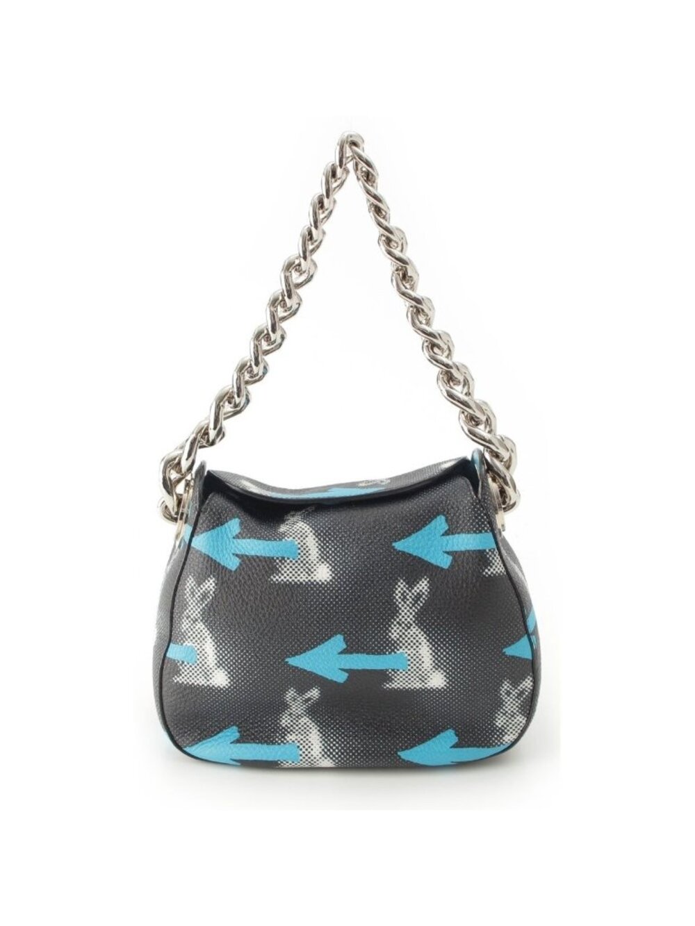 Prada Leather Cowhide Rabbit Arrow Shoulder Bag Black Blue